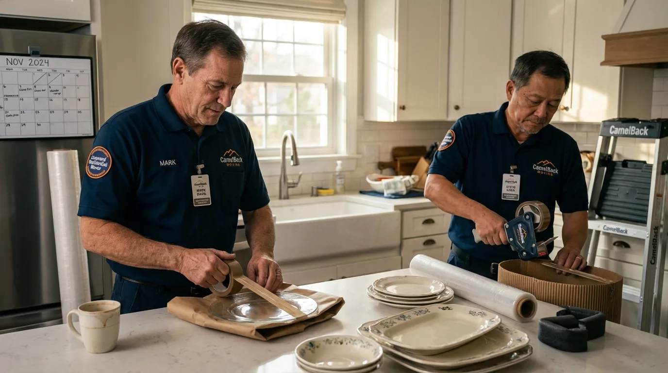 Professional crew packing kitchen dishware in Reedsport, OR